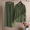 thumbnail image 3 of Quixlent 2 Pcs/Set Women Plus Size Shirt Trousers Set Solid Color Long Sleeves Lapel Collar Blouse High Waist Loose Wide Leg Pants Set Casual Commute Outfit, 3 of 8