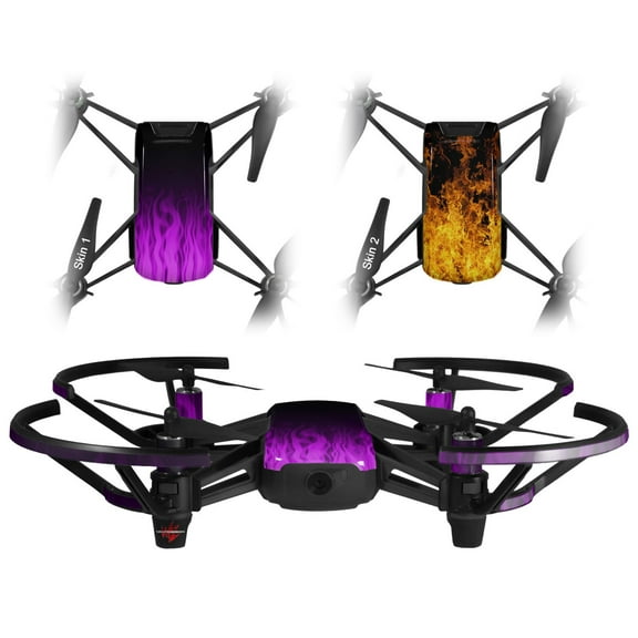 Skin Decal Wrap 2 Pack for DJI Ryze Tello Drone Fire Purple DRONE NOT INCLUDED