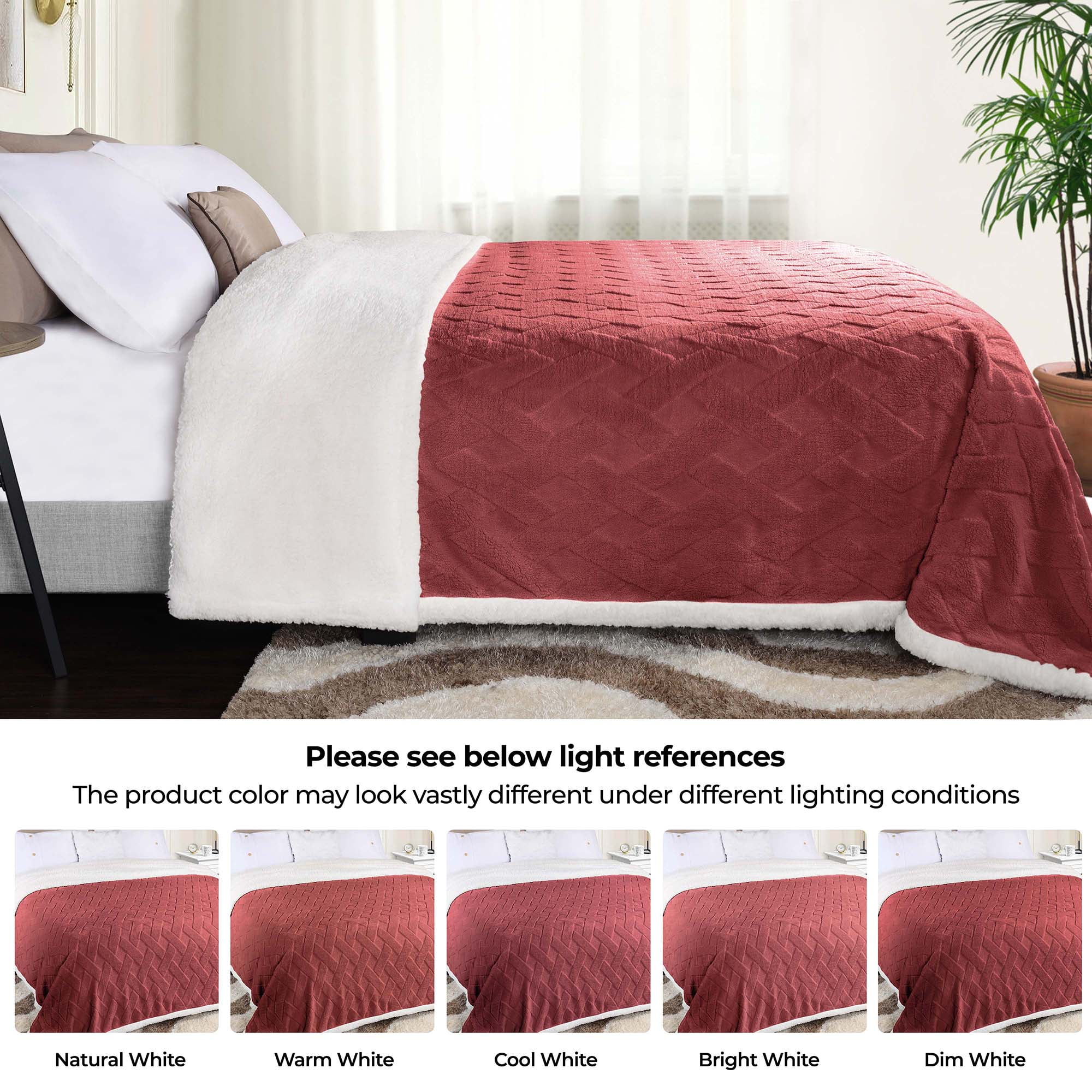 Superior Nuuk Fleece Reversible Lattice Blanket, Soft & Warm Blankets, King, Poppy Red