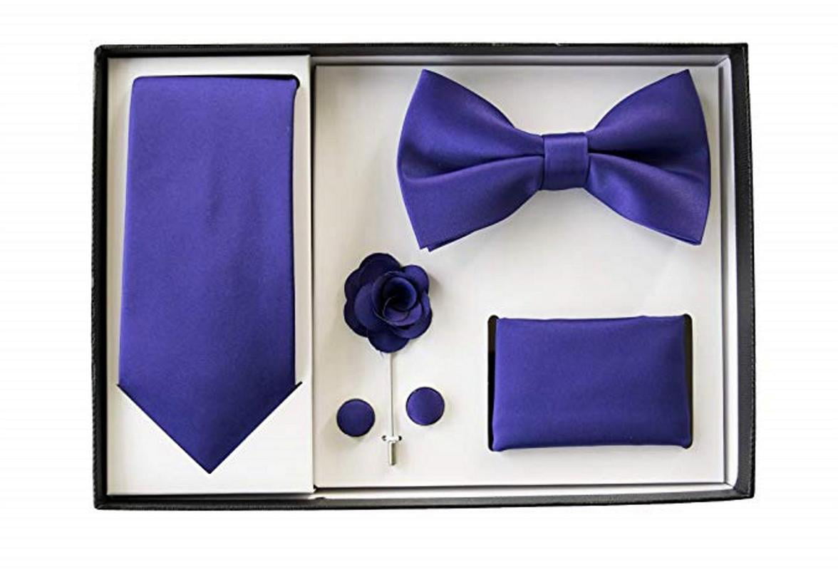 New in box Brand Q Men's Self-tied Bow Tie & Hankie Squares Checkers Orange Blue 