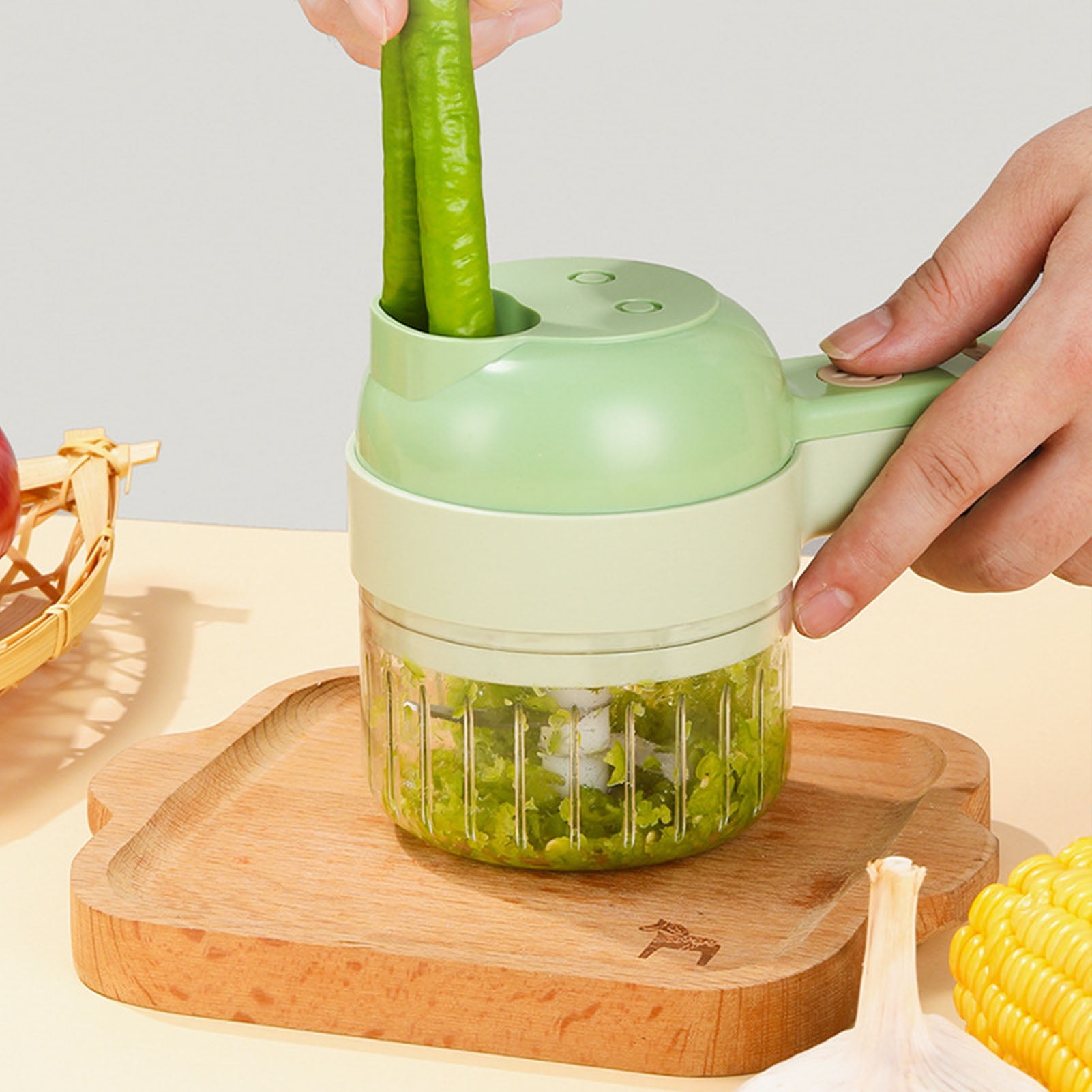 Mini 5-in-1 Vegetable Chopper - Stainless Steel Multifunction Slicer For Potato, Cucumber, Garlic (Silver/Green)