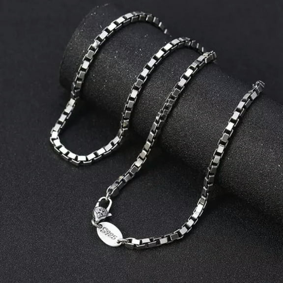K-KED S925 Sterling Silver Chain Box Link For Women Vajra Men's Silver Chain 4mm-26inch