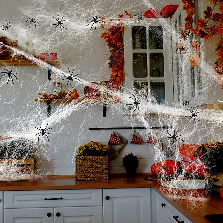 The Holiday Aisle® 1000 sqft Fake Spider Web w/20 Fake Spiders Halloween  Outdoor Garden House Decor