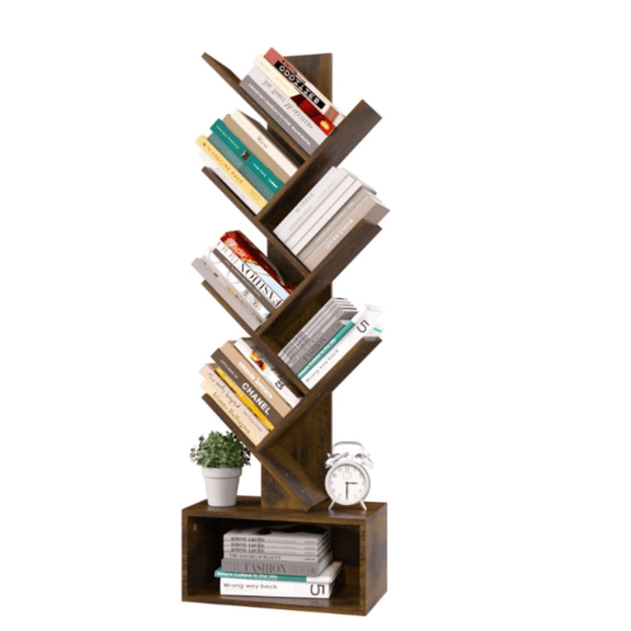 Tree Bookshelf - 6 Shelf Retro Floor Standing Bookcase, Tall   Book Storage Rack for CDs/ vies/Books, Utility Book Organizer Shelves for Bedroom, Living Room, Home Office