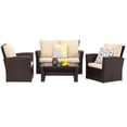 thumbnail image 2 of All-Weather Outdoor Patio Furniture Set - 4-Piece Wicker Rattan Sectional Conversation Set with Table and Cushions, Gray, 2 of 18