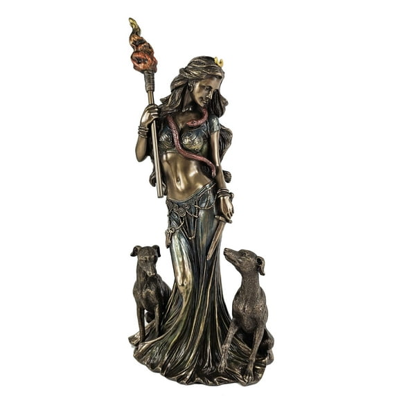 Veronese Design 13 3/8" Tall Cold Cast Resin Antique Bronze Finish Hecate Greek Goddess of Magic with Her Hounds Statue Figurine