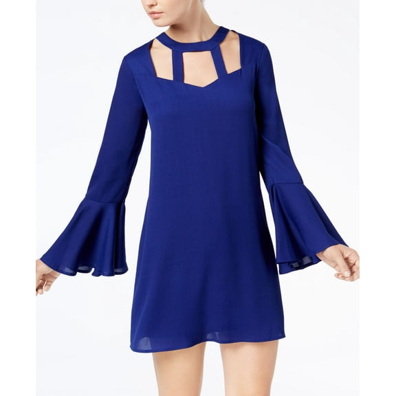 City Studios Juniors' Bell-Sleeve Choker Dress (Royal, XS)