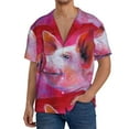 thumbnail image 3 of KLL Pink Pig Print Men's Shirt Short Sleeve Button Down Summer Cuba Beach Shirts- Medium, 3 of 7