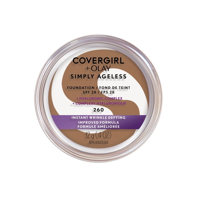 COVERGIRL Simply Ageless Instant Wrinkle Defying Foundation with Hyaluronic Complex, Vitamin C, and Niacinamide - SPF 28, 100% Cruelty-Free