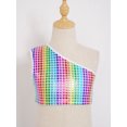 thumbnail image 3 of Moggemol Kids Girls Metallic Plaid Slanted Shoulder Crop Tank Top for Cheerleading Dance Practice Colorful 100-120, 3 of 7