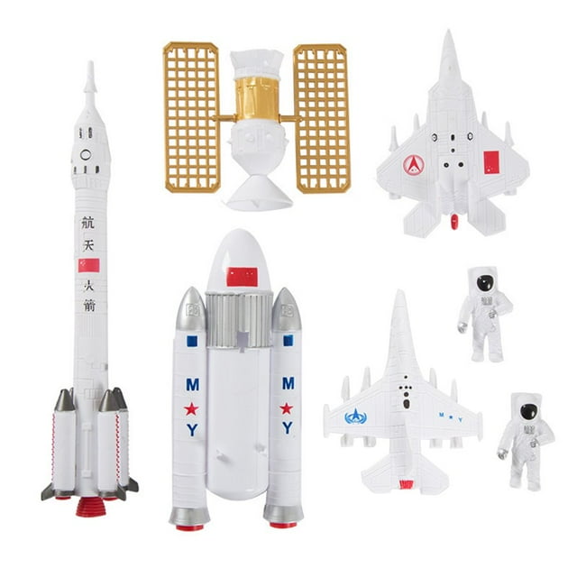 7Pcs/Set Cake Decorations Kit Rockets Space Station Planes Astronauts Model Toys Gifts Realistic Children Birthday Party Cake Toppers Kit for Party