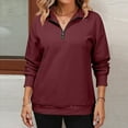 thumbnail image 5 of Mohiass Womens Zip-Up Dropped Shoulder Sweatshirt Oversized Lapel Half Zip Long Sleeves Pullover Tops Wine S, 5 of 5