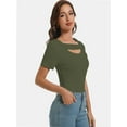 thumbnail image 3 of Womens Summer Short Sleeve T Shirts Knit Slim Fit One Piece Cutout Scoop Neck Going Out Date Night Tops, 3 of 6