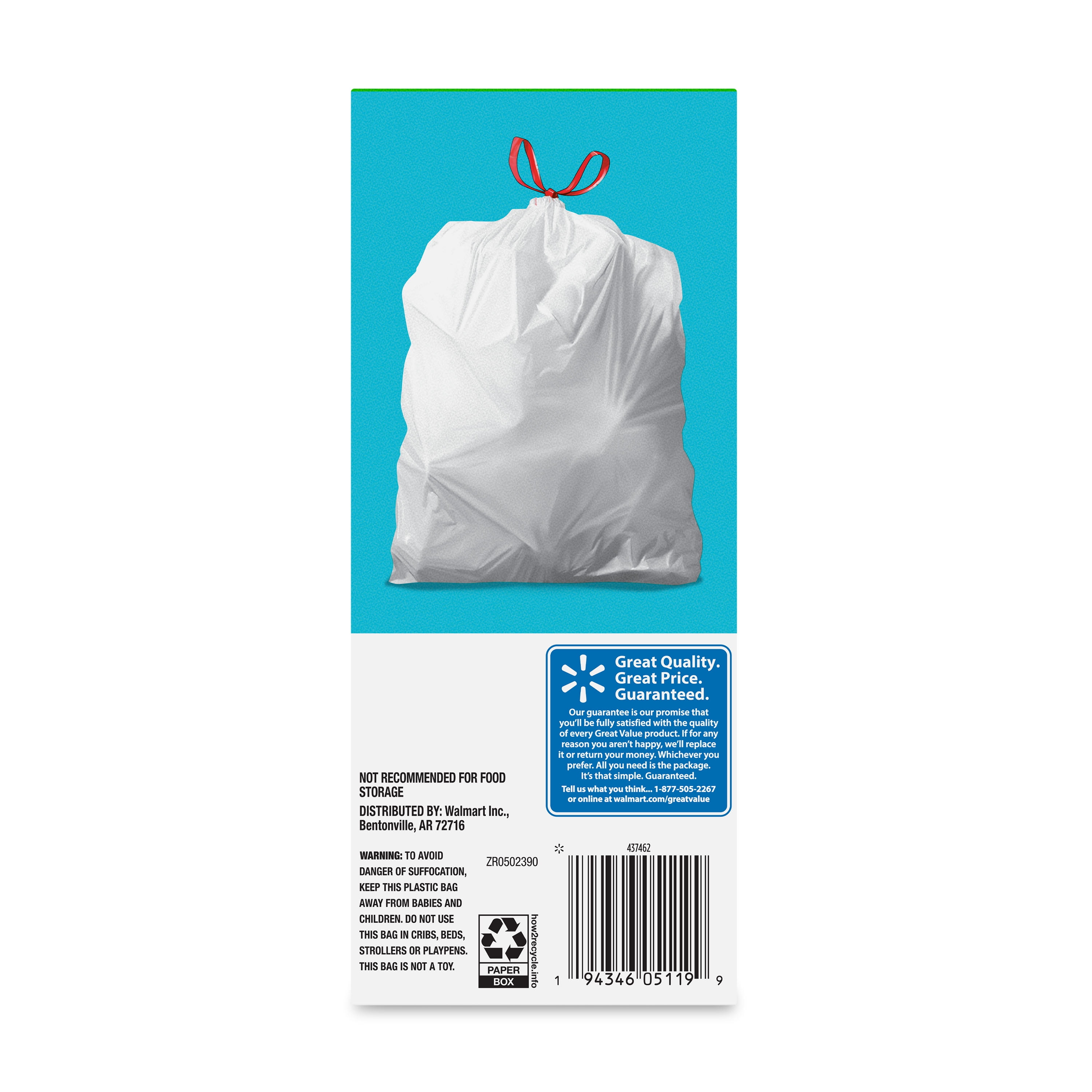 Leamoo 7 to 8 Gallon / 30 Liter Gallon Drawstring Trash Bag, Thickened Medium Garbage Bags, 60 Count