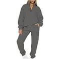 thumbnail image 1 of Puntoco Conjunto de suéter y pantalones con solapa y cremallera de color liso para mujer Puntoco Puntoco-183, 1 of 5