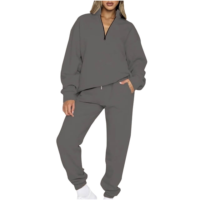 Puntoco Conjunto de suéter y pantalones con solapa y cremallera de color liso para mujer Puntoco Puntoco-183
