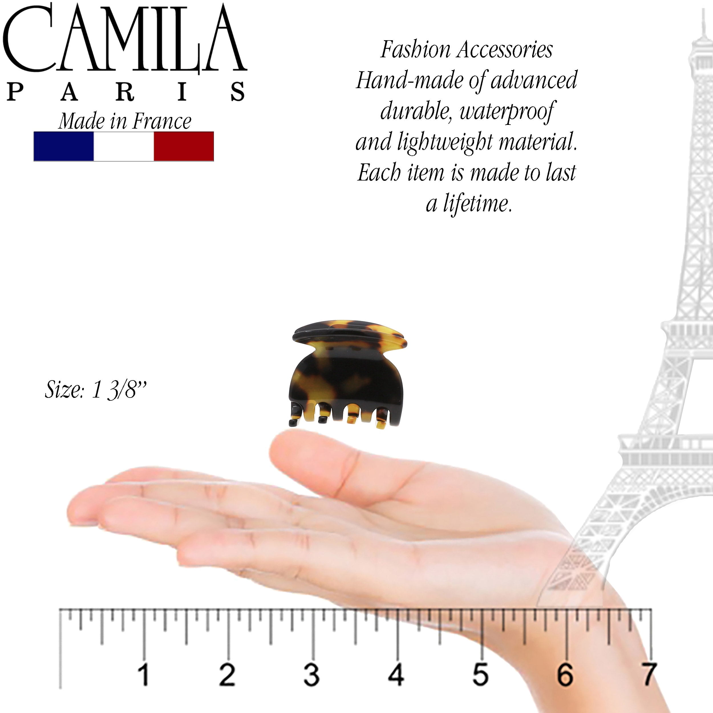 Camila Paris CP3158 French Hair Clip for Women, Handmade, White, Small Girls Hair Claw Clips Jaw, Durable Styling Hair Accessories for Women, Strong Hold No Slip Grip, Made in France