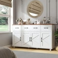 thumbnail image 4 of HAUXITIO Farmhouse Buffet Cabinet with 4 Barn Doors and 3 Drawers,Coffee Bar Sideboard for Kitchen & Dining Room,White+Brown, 4 of 8