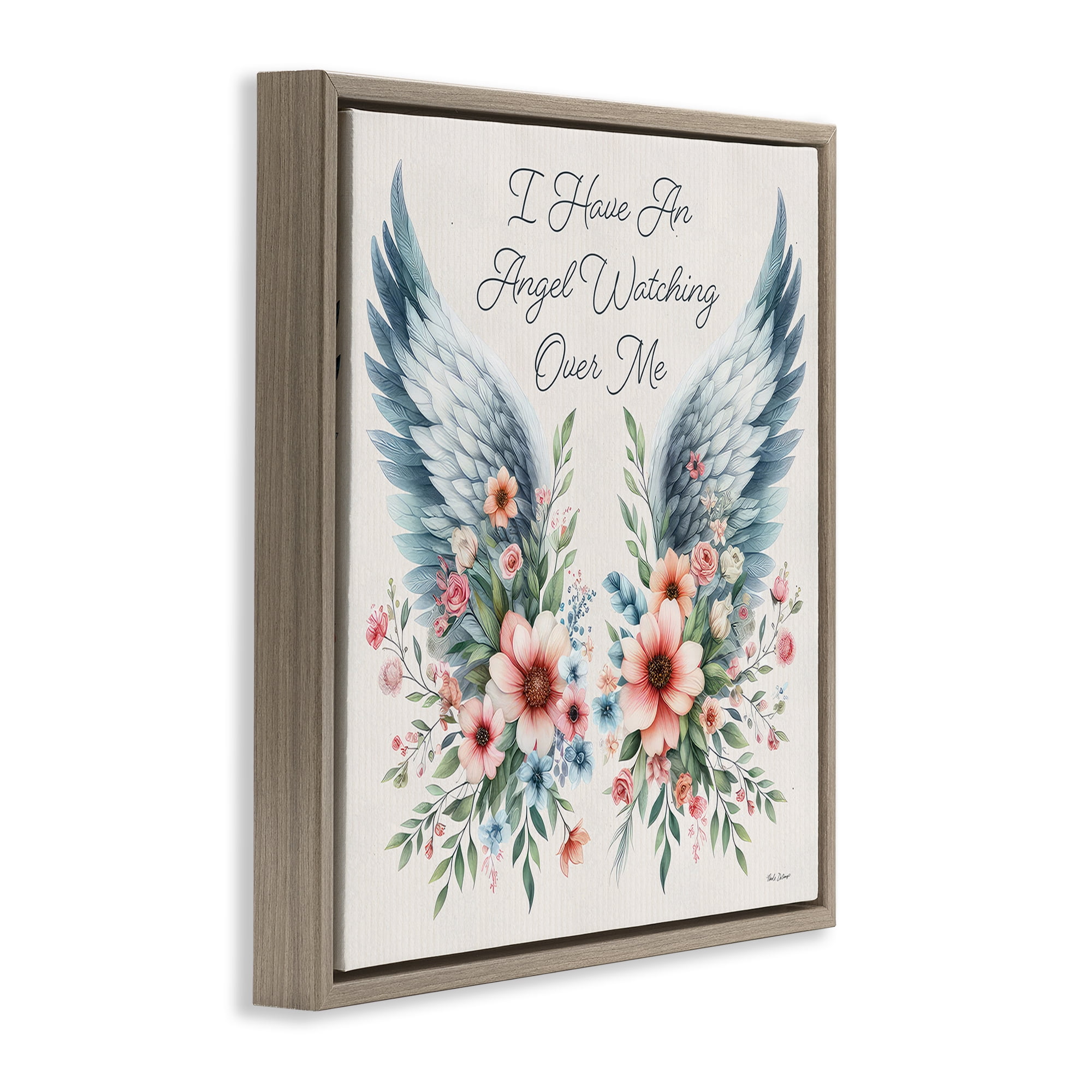 Stupell Industries Angel Watching Me Plants & Flowers Painting Brown Floater Framed Canvas Art Print Wall Art, 25 x 25