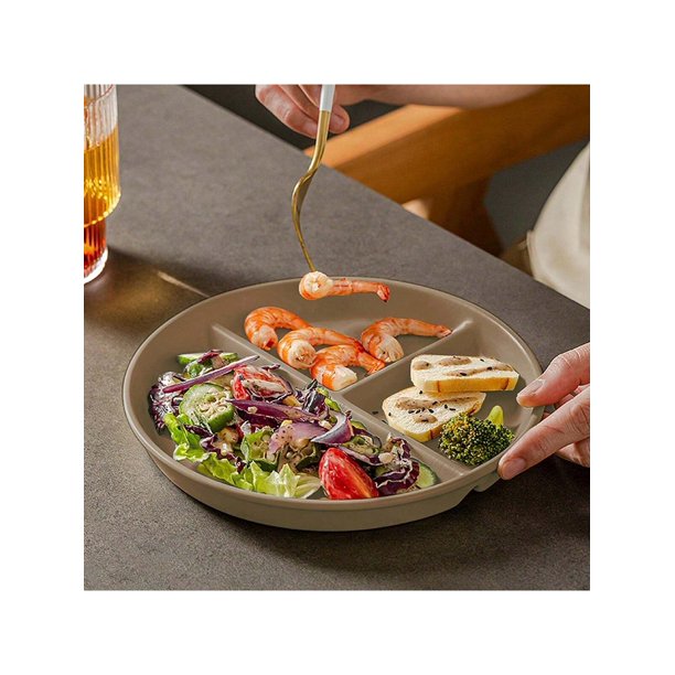 1pc Wheat Straw Round Divided Dinner Plate, Microwave Safe Salad Fruit Food Tray, Perfect For Women And Students For Diet Control And Weight Loss
