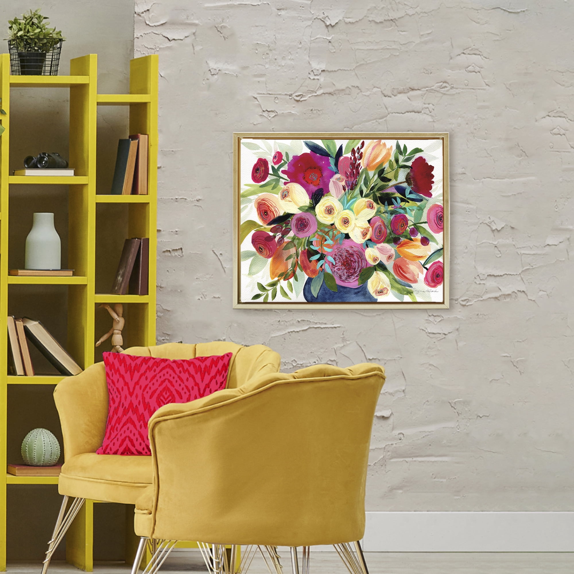 Stupell Industries Morning Joy Bouquet Gold Framed Floater Canvas Wall Art, design by Suzanne Allard