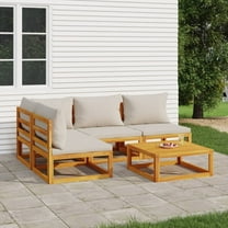 vidaXL 5 Piece Patio Lounge Set with Light Gray Cushions Solid Wood