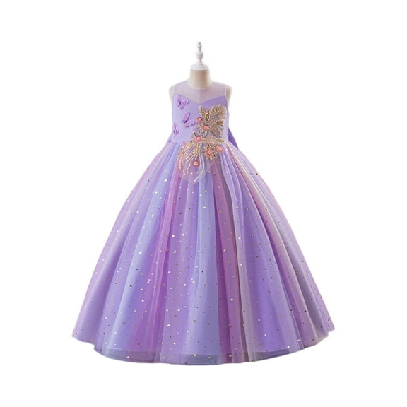 Girls Princess Dresses Formal Ball Gown Dress Floor Sleeveless Party Costume Birthday Wedding
