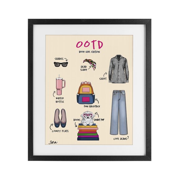 Stupell Industries Eclectic Book Girl Daily Outfit Black Framed Print Under Glass, 13 x 16, by Tara Boone