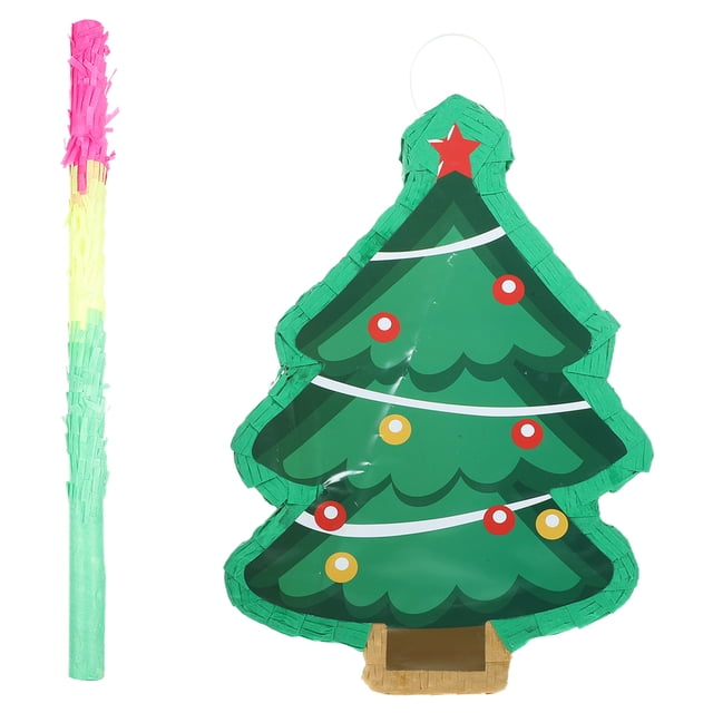 Miangastore 1 Set Christmas Tree Shaped Pinata with Paper Rod Candy Filled Pinata Party Prop