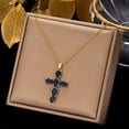 thumbnail image 1 of Colgante de cobre con circonitas en forma de cruz, elegante, de lujo, clásico, con cadena de clavícula, pequeño, vintage, de acero y titanio, 1 of 6