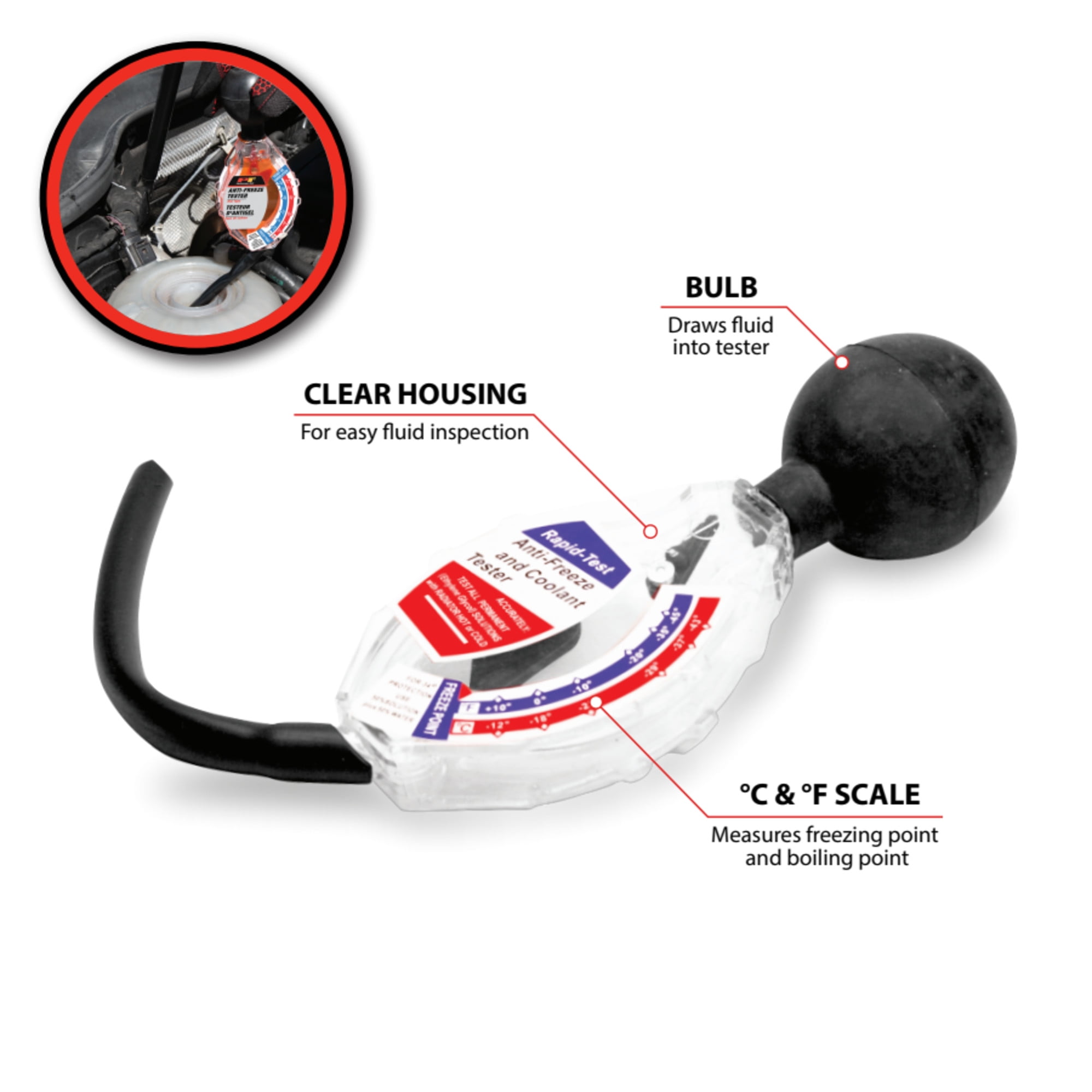 Performance Tool W1656C Easy-to-Read Scale and Pointer, Calibrated in Celsius and Fahrenheit, Displays Freezing to Boiling Points for Antifreeze