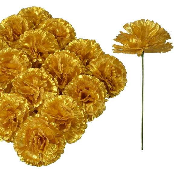 50Pcs Gold Carnations Artificial Flowers, Fake Carnations Bulk perfect for Room Decor Mother's Day Gift, party centerpieces, floral arrangements, and Wedding