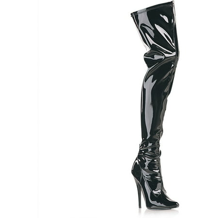 6 Inch Sexy Thigh High Boot Side Zip Pointed Toe  Black Stretch Patent Fetish