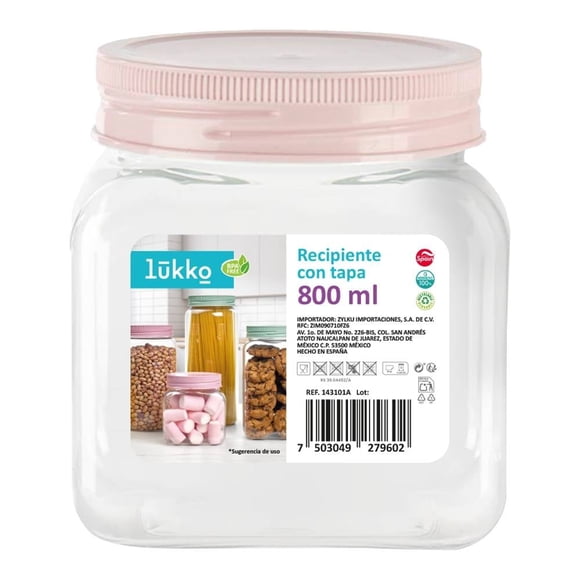 Bote Lukko de Plástico Cuadrado con Tapa 800ml