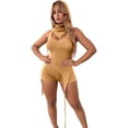 thumbnail image 2 of Sparkly Sequin Two Piece Outfits for Women Backless Irregular Halter Tank Top and Shorts Matching Set Rave Party Clubwear, 2 of 6