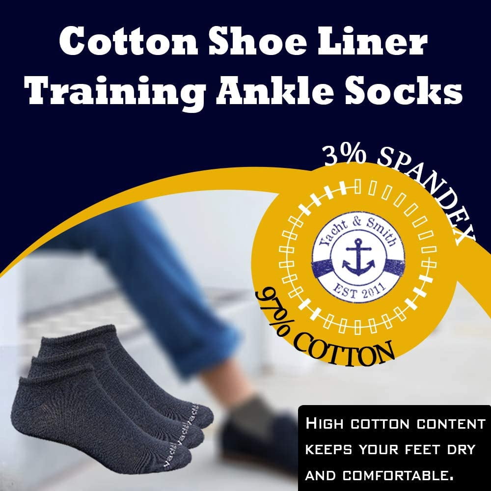 Yacht & Smith Wholesale Boys and Girls 97% Cotton Shoe Liner Training Socks Size 6-8, No Show Thin Low Cut Sport Ankle Socks (Navy, 24)