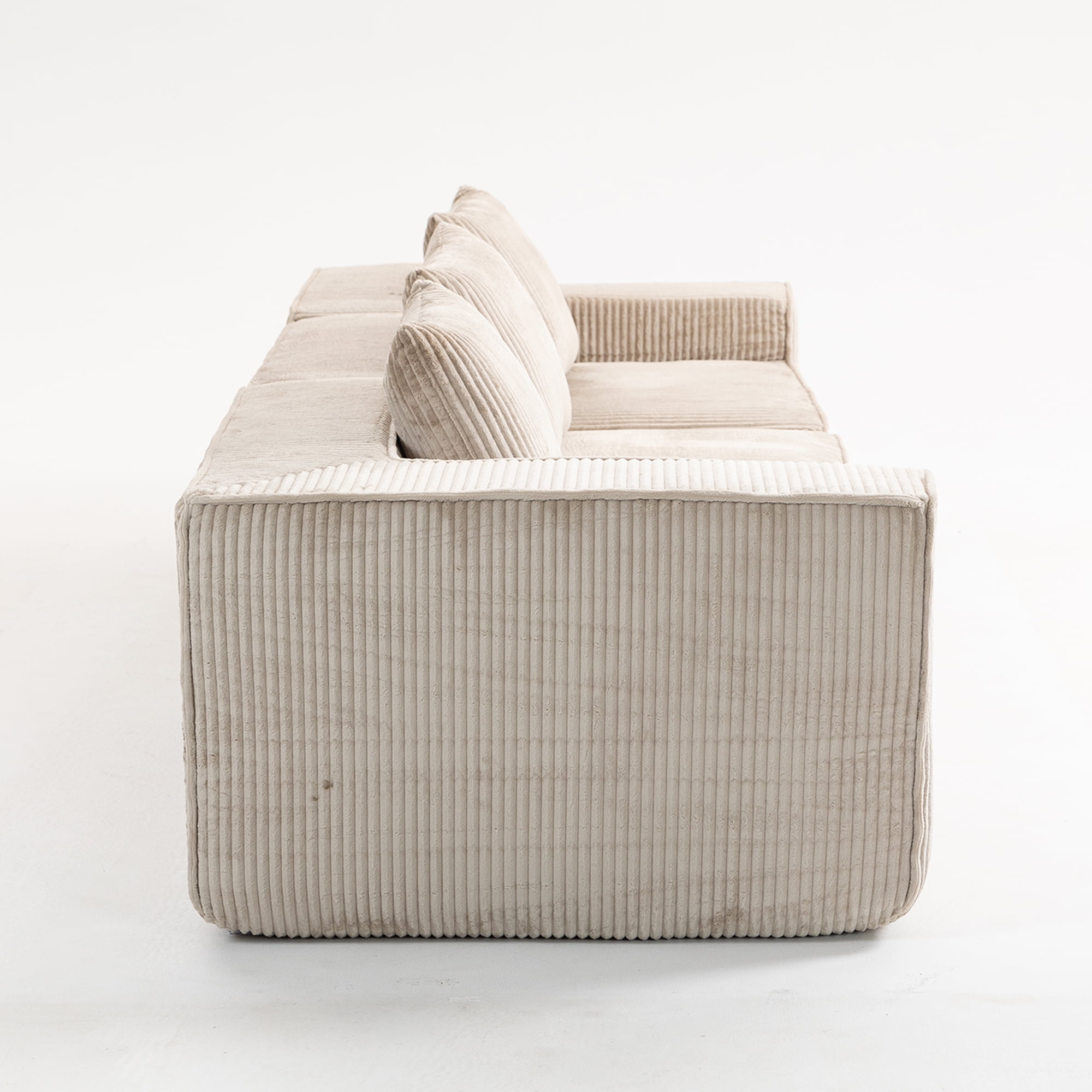 Demi Bonn 111" Modular Sectional Sofa Couchesk, Corduroy 3 Seat Couch Memory Foam Couches for Living Room, Cloud Couch, Beige