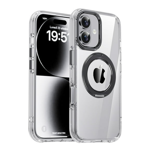 ShellTech For Apple iPhone 17 Magnetic Ring Kickstand Hybrid Case, Lightweight PC TPU Shockproof Anti-Scratch Non-Slip Back Cover with Wireless Charging and Anti-Fingerprint,Black