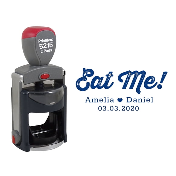 Printtoo Personalized Blue Self Inking Wedding Favor Custom Stamper Eat Me Round Heavy Duty Stamp-45 mm