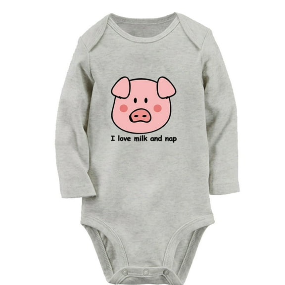 I Love Milk And Nap Funny Rompers, Newborn Baby Unisex Bodysuits, Infant Animal Giraffe Pattern Jumpsuits, Toddler 0-12 Months Kids Long Sleeves Oufits (Gray, 0-6 Months)