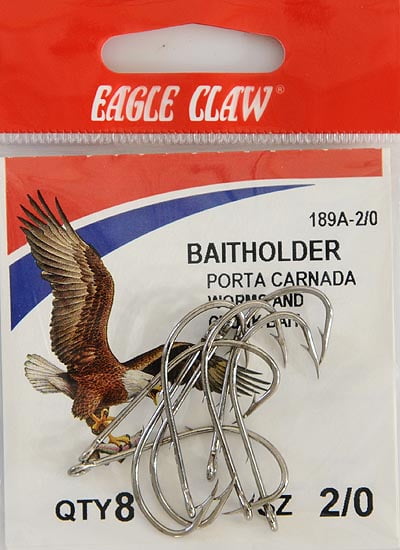 Sizes 4 to 3/0-189AH Baitholder Nickel Eagle Claw '189' Baitholder Hooks 