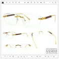 thumbnail image 2 of Rimless Hustler Retro Gangster Rapper Rectangle Luxury Fashion Eyeglasses Gold Brown, 2 of 8