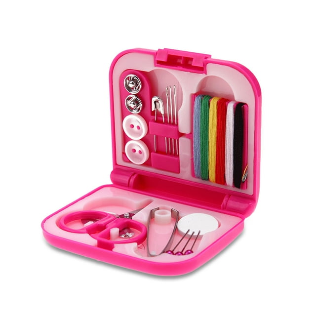 Maoww Sewing Storage Box with Buckle Dust-proof Embroidery Needles Carrying Cases Thread Scissor Organizer Knitting for Household Rose Red