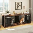 thumbnail image 2 of Craftian Double Dog Crate Furniture with 4 dog bowls, Wood Dual Dog Kennel TV Stand 86.6 inch A Spacious Haven for Your Beloved Pets, Brown, 2 of 9