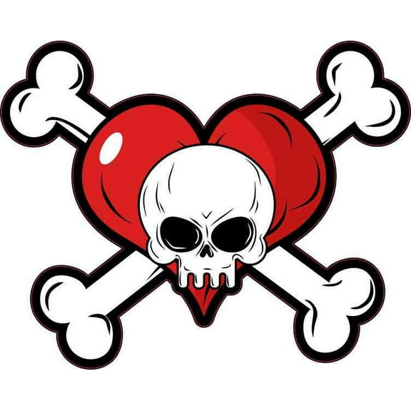 5in X 4in Heart Skull and Crossbones Sticker Vinyl Vehicle Bumper Decal
