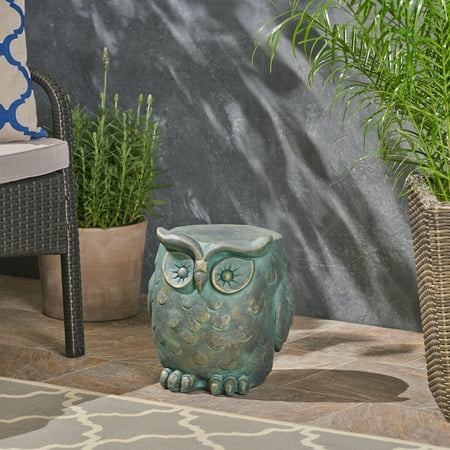 Felipe Outdoor Owl Lightweight Concrete Garden Stool, Gold Patina