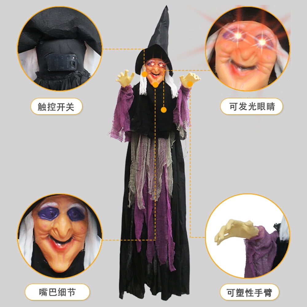 Halloween Animatronics Witch Clearance, Voice Activated Purple Escape Haunt Halloween House Decor & Fright Fest Prop, Life Size Animated Halloween Decoration Outdoor