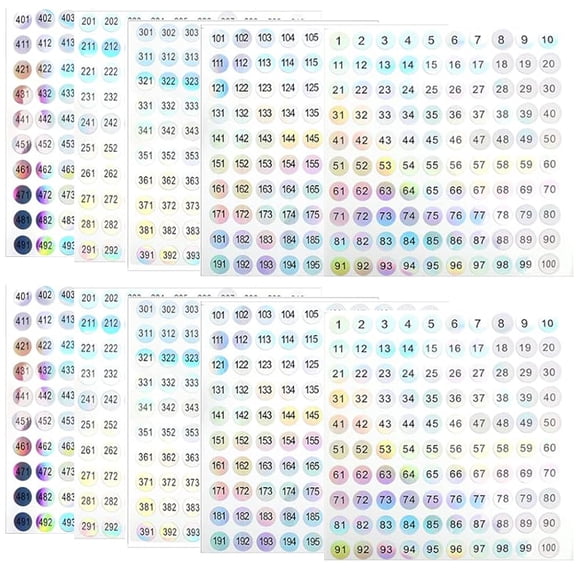 10 Sheets 1 to 500 Reflective Laser Number Stickers Self Adhesive Label Stickers Small Round Waterproof for Home School Office Decoration