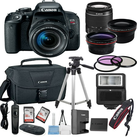 Canon EOS Rebel T7i Digital SLR Camera + EF-S 18-55mm Bundle includes Camera, Lenses, Filters, Bag, Memory Cards, Tripod, Flash, Remote Shutter, Cleaning Kit , Tripod ,and