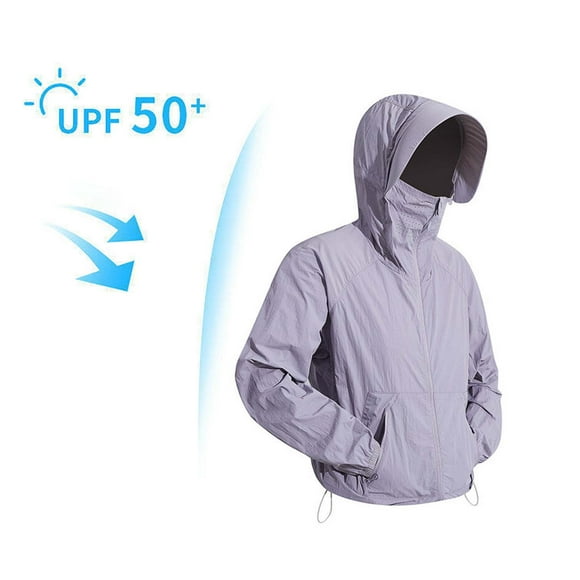 Pisexur Sun Protection Clothing Men UPF 50 Long Sleeve Shirt Men Solid Color Outdoor Sunscreen Climb Sport Run Pocket Zipper Long Sleeved Hooded Purple,XS